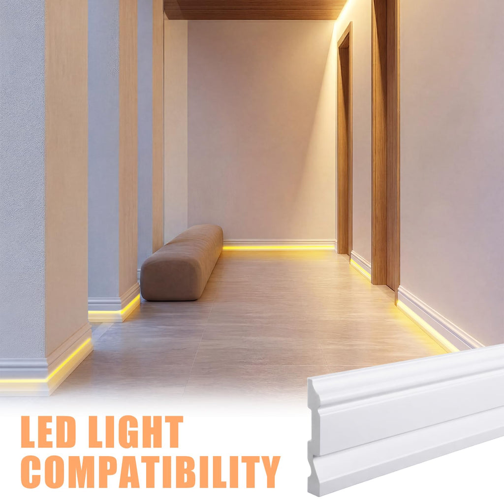 Baseboard Molding with LED Duct, 2.6FT White,6 Pcs,Stylish