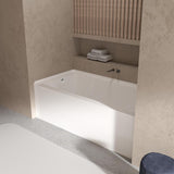 60 Inch Alcove Soaking Bathtub, Rectangular Acrylic Tub with Integral Apron, Left Drain, Glossy White Finish, Brushed