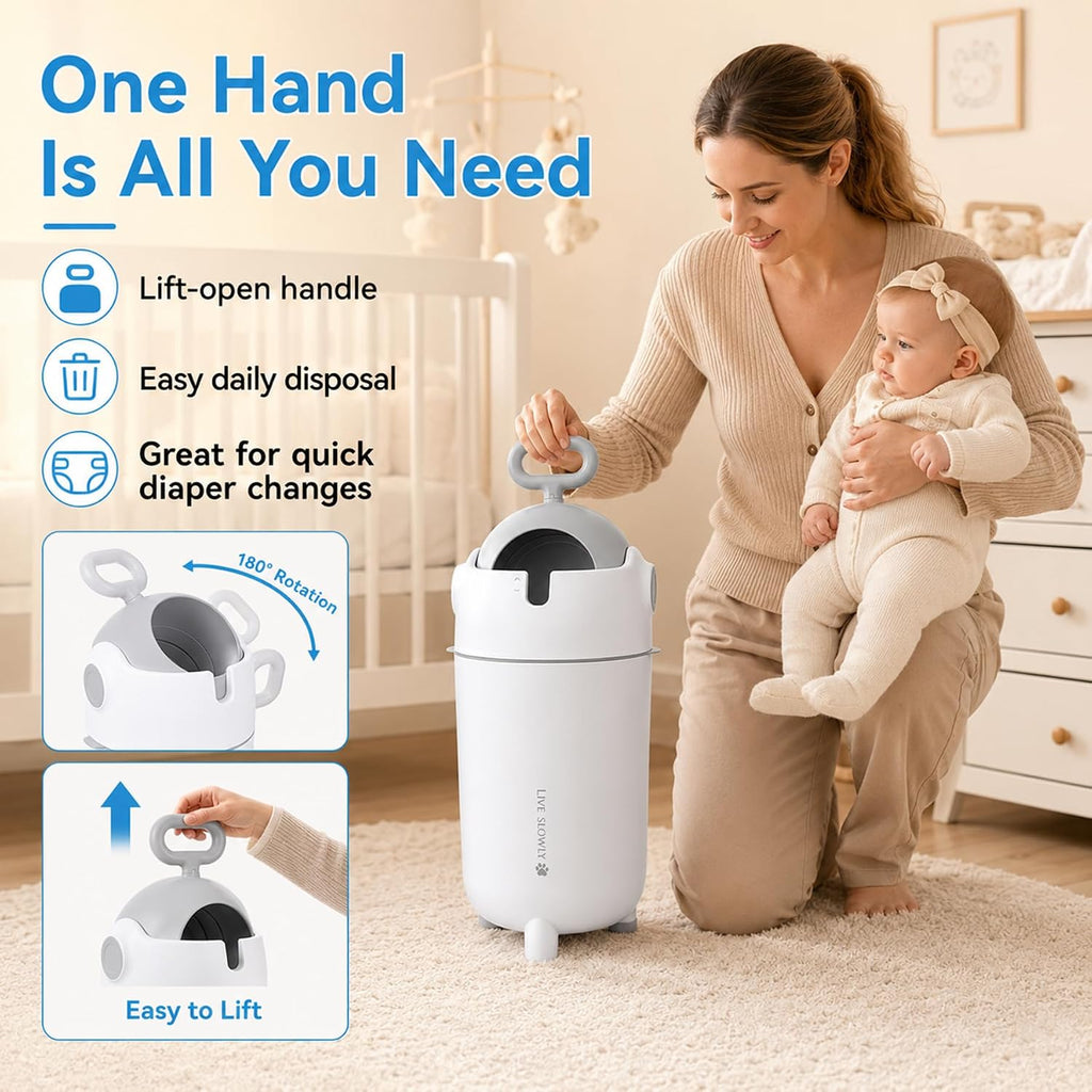 12L Baby Diaper Pail Odor Locking with Airtight Lid & Child Safe Lock,White