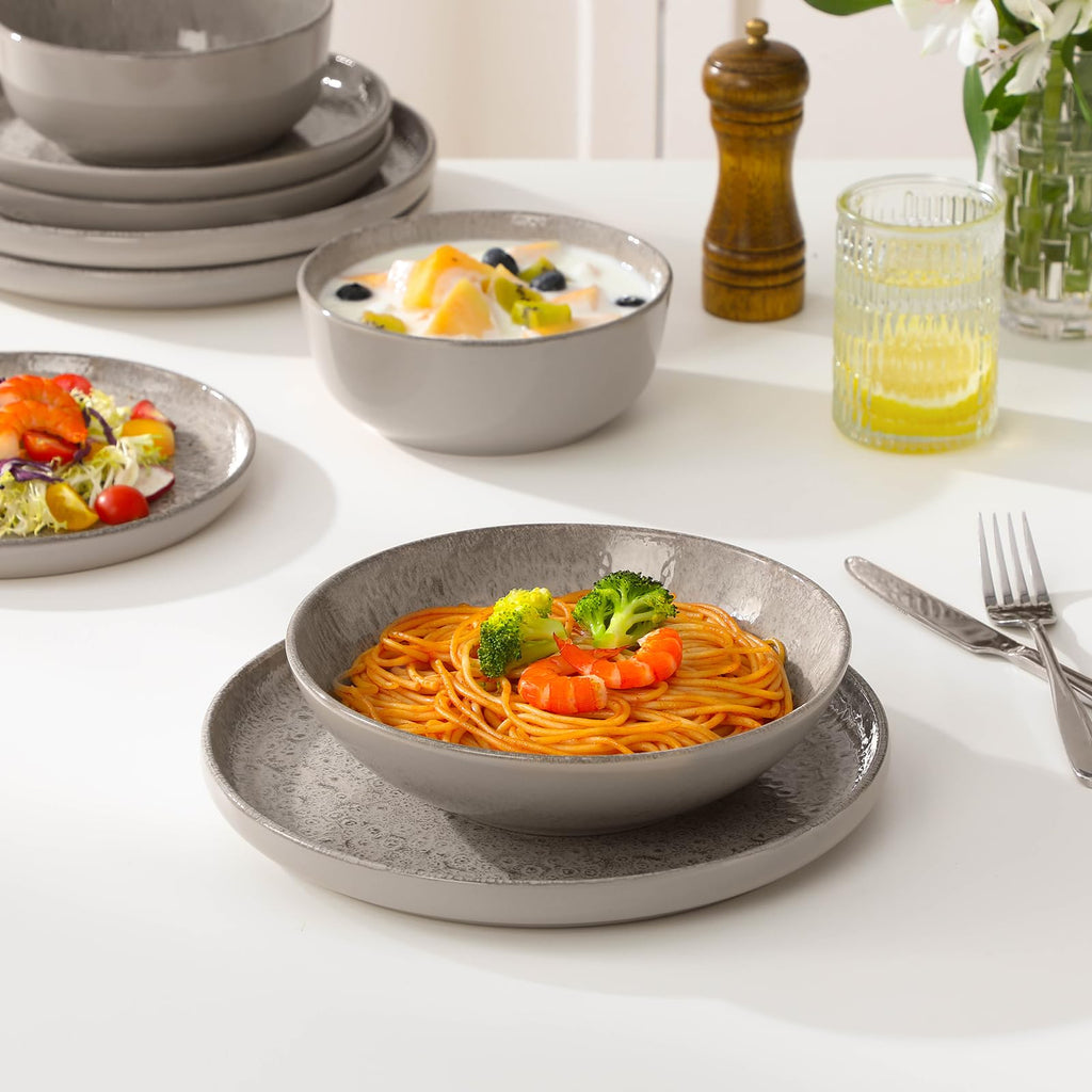 Reveal Ceramic Plates and Bowls Set for 6, 24-Piece Dinnerware Set