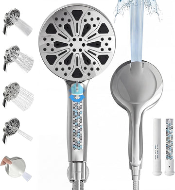 High Pressure Handheld Shower Head, 5" Large 10-Mode Filtered Showerhead with 59" Stainless Steel Hose