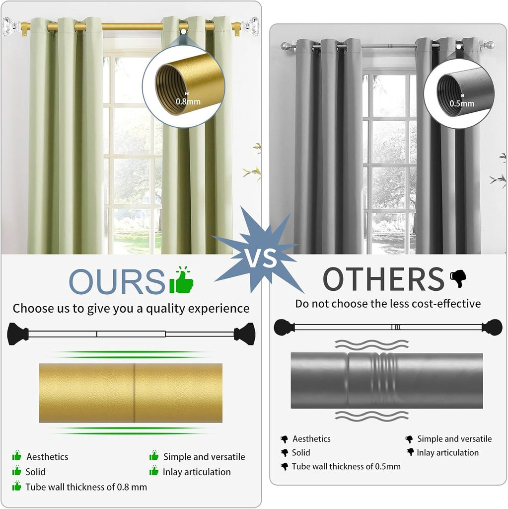 Gold Decorative Crystal Curtain Rods 18 to 45 Inch:Heavy Duty Adjustable Window Curtains Rods for Living Room Bedroom