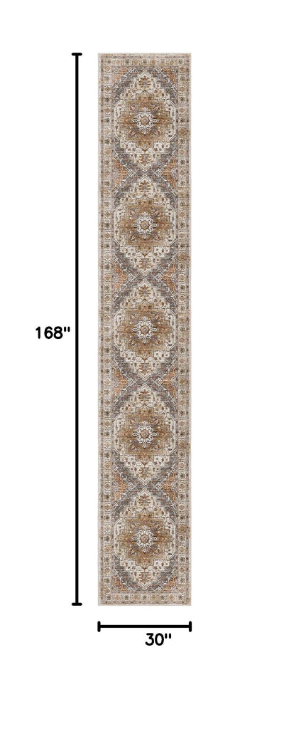 Hallway Runner Rug 2'6''x14' Kitchen Runners Vintage, Turmeric/Grey