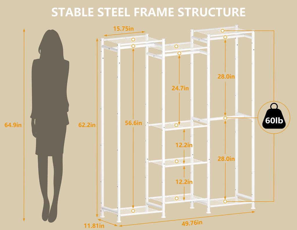 Wardrobe Closet, 4 Hanging Spaces Portable Clothes Rack