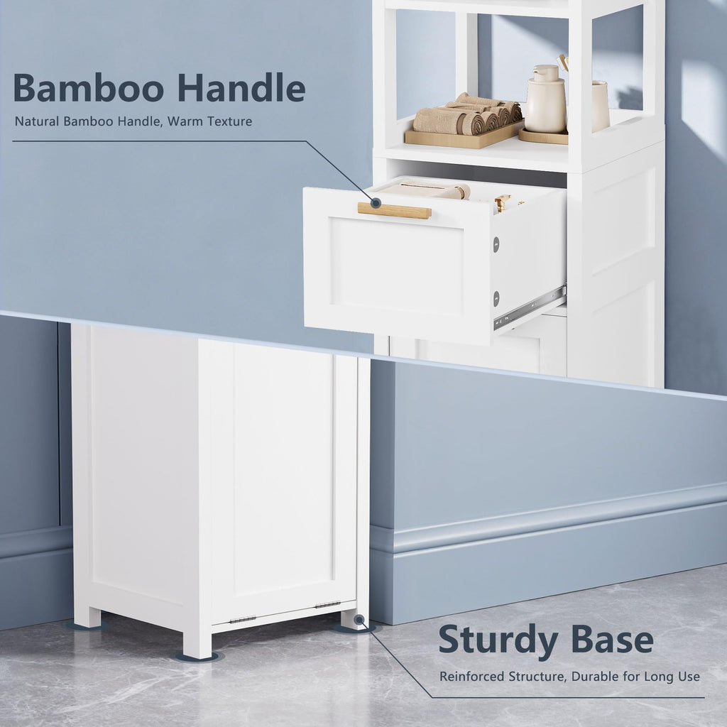 66'' Tall Tilt Out Laundry Hamper Cabinet, Hidden Laundry Hamper with Removable Storage Basket, Open Shelf and
