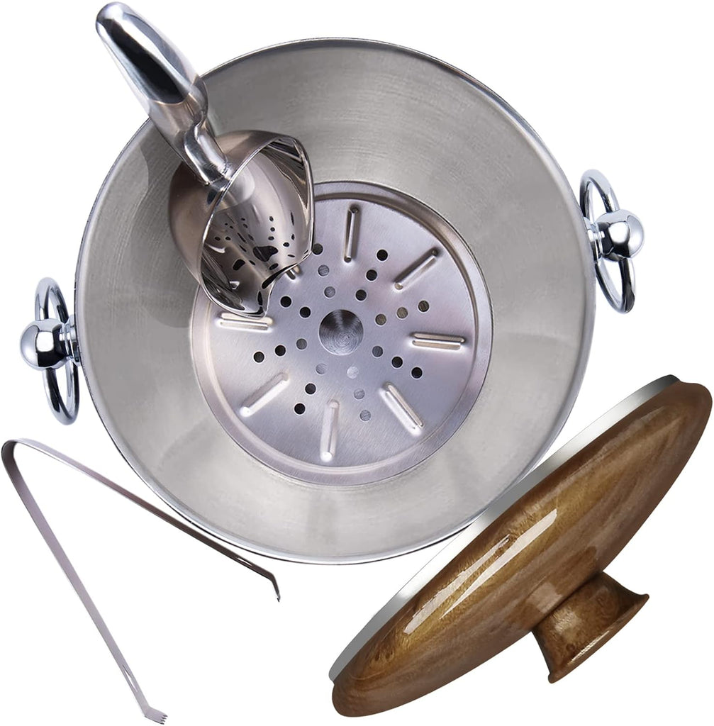 Ice Bucket with Lid, Scoop, Tongs and Strainer - Well Made Insulated Stainless Steel Keep Ice Frozen Longer