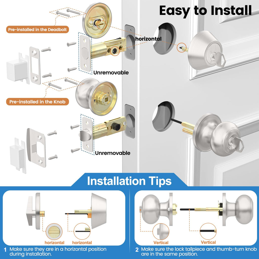 5 Pack Exterior Door Knob with Lock, Keyed Entry Front Door Lock Set