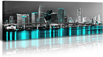 Miami Florida Skyline Canvas Wall Decor 14x48in Framed Panoramic Print