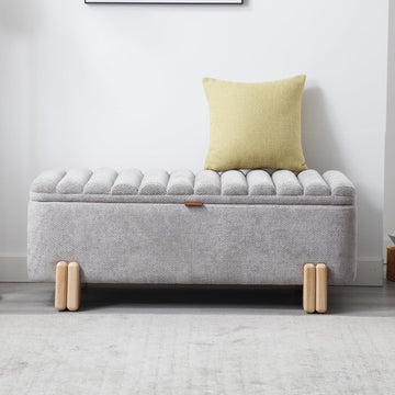 45" Storage Bench Velvet Entryway Bench Upholstered Ottoman Bench with Wavy Top & Safty Hinge Living Room Hallway
