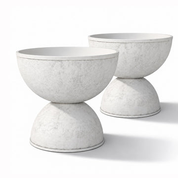 15" Dia. Wide Planters, White Urn Flower Pots, 2 Pack
