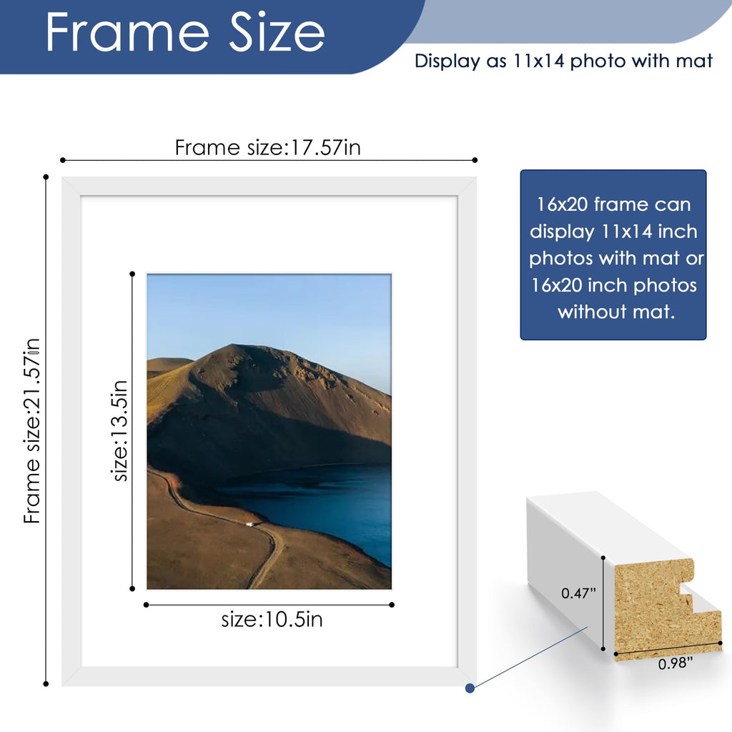 16x20 Picture Frame Set of 6, Wall Mount Display, White