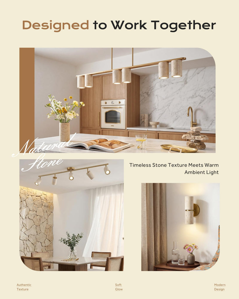 Natural Stone Track Lighting Kit, 3000K LED Track Lights Ceiling Mount, 44.5" Track Lighting Fixtures, Brushed Gold