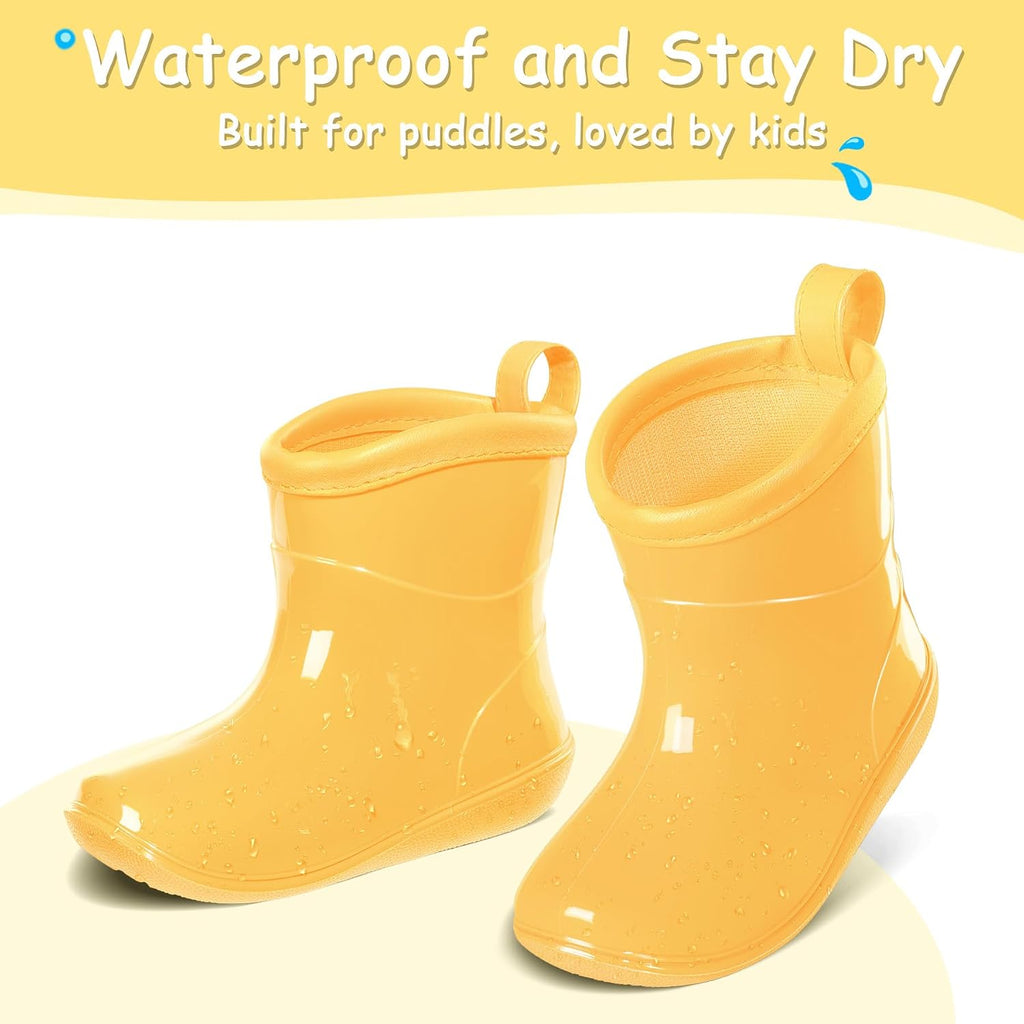 Toddler Rain Boots Baby Easy-on Rain Shoes for Boy&Girl