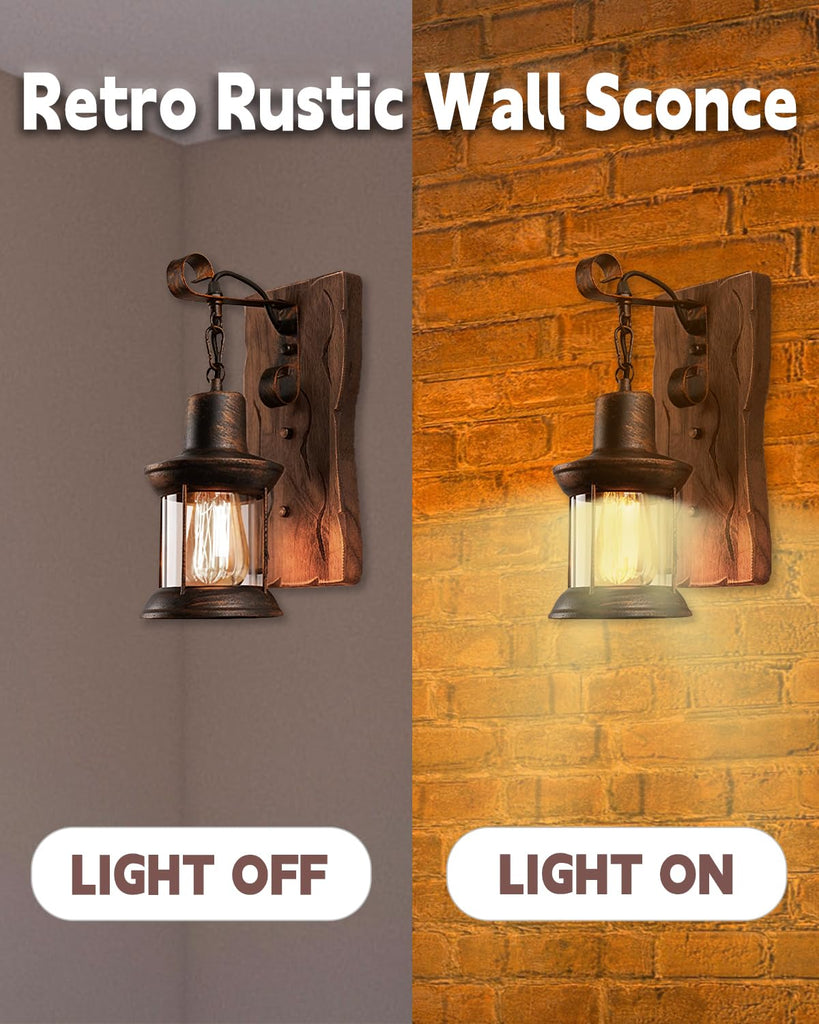 Rustic Wall Sconces, Vintage Wall Sconce, Rustic Light Fixtures, Farmhouse Antique Wooden Wall Lamp for Aisle, Vanity