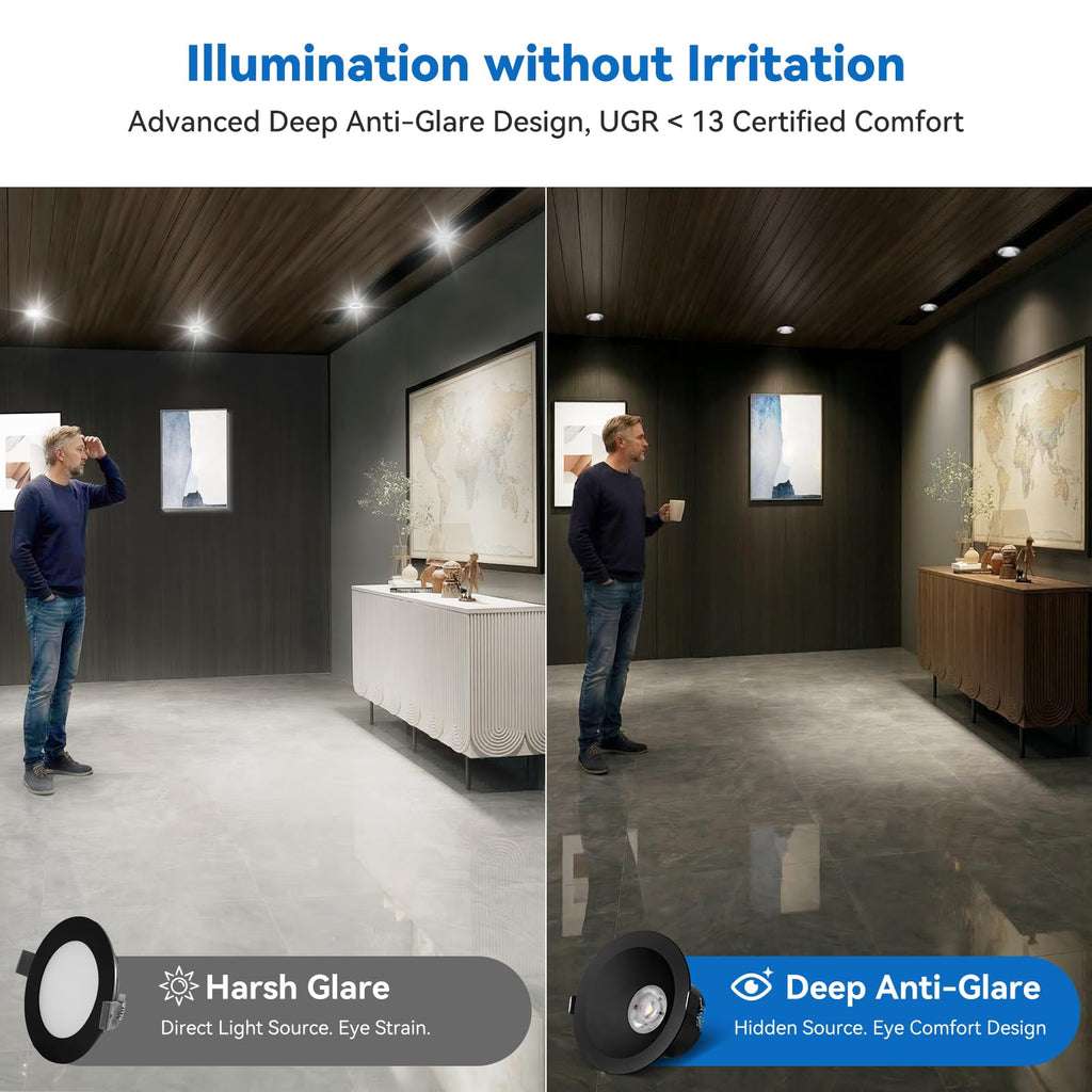 Black 4 Inch Anti-Glare Recessed Lights COB Spotlight, 6-Pack