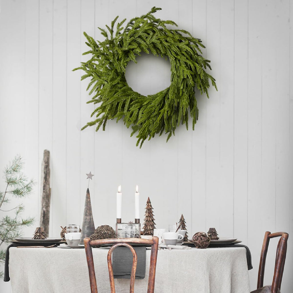 24 Inch Christmas Wreaths for Front Door Real Touch Norfolk Pine Wreath for Winter Indoor&Outdoor Porch Windows Wall