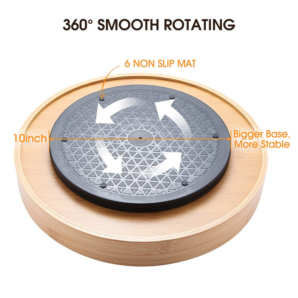 Lazy Susan Organizer 14 inch, Bamboo Lazy Susan for Table, Kitchen Turntable Organizer with Double Handles, Round