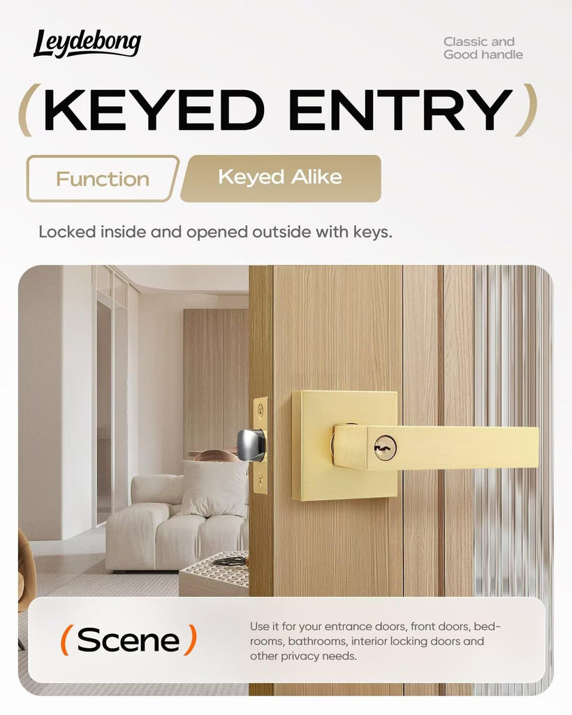 Keyed Entry Door Knob with Lock, Heavy Duty Front Door Handle