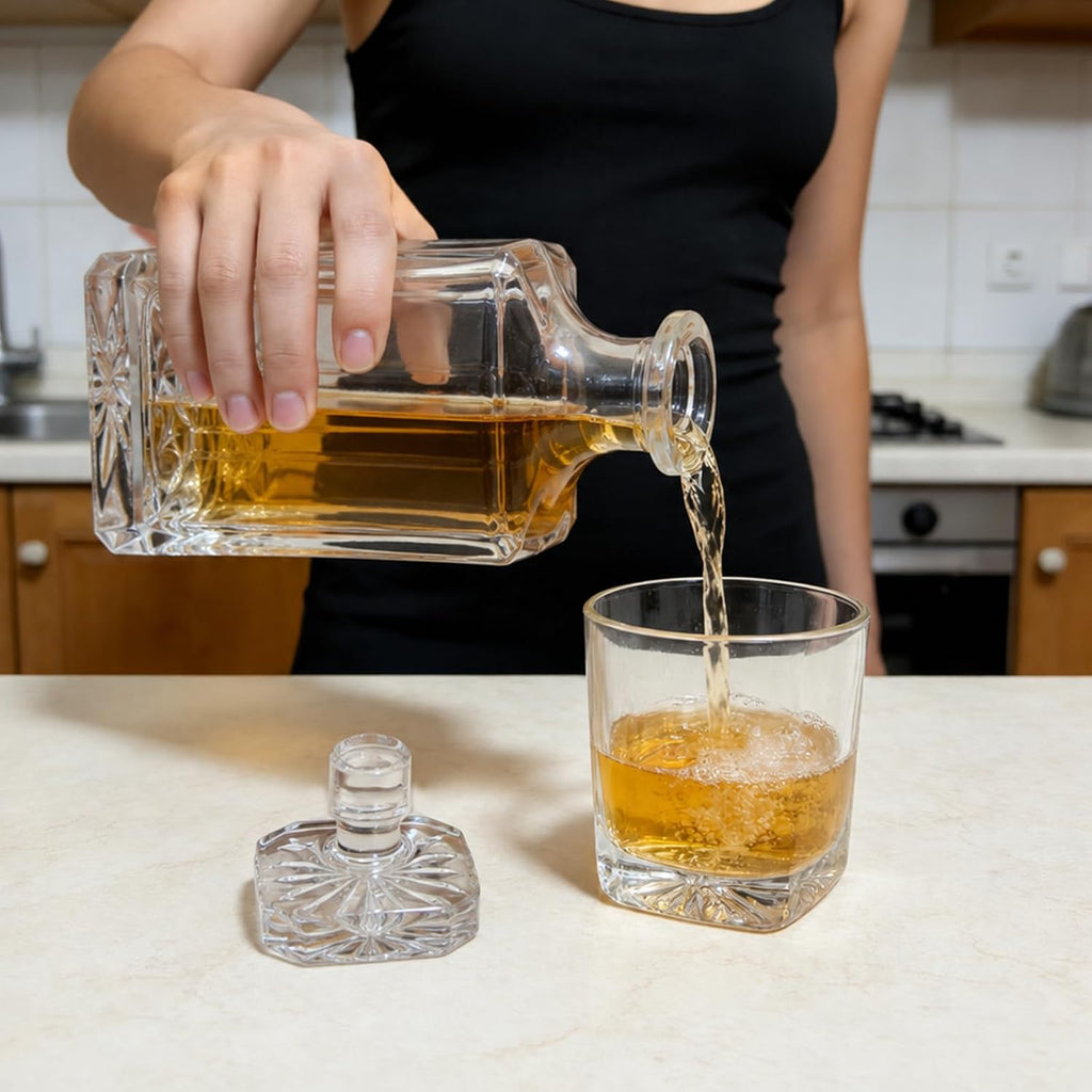 Whiskey Decanter With Glass Stopper Blank Square Whiskey Decanter for Laser Engraving 25 oz - Set of 4