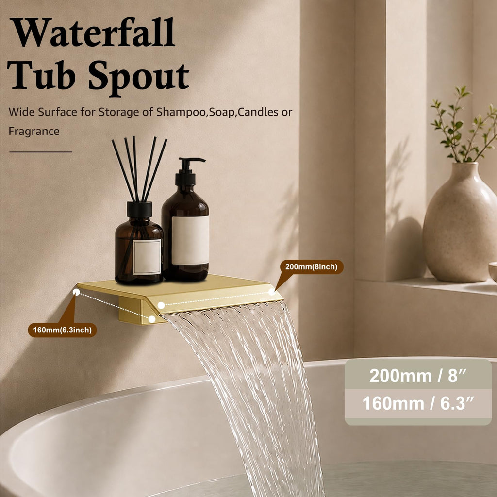 Shower System with Tub Spout, 10 Inch Shower Head, Brushed Gold