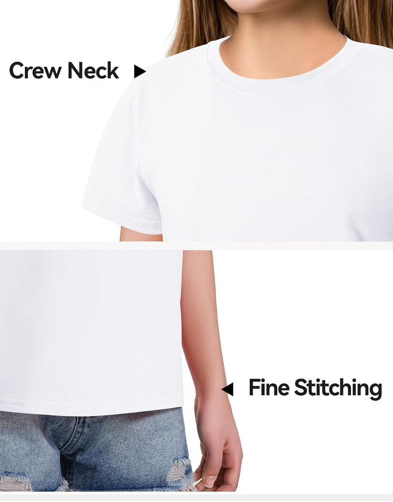 4 Pack Girls Short Sleeve Shirts Cotton T-Shirts Summer Basic Tees