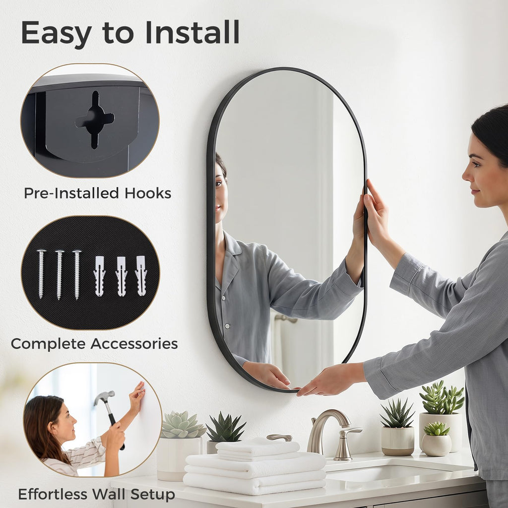 24" x 36" Oval Bathroom, Wall Mirrors with Metal Frame