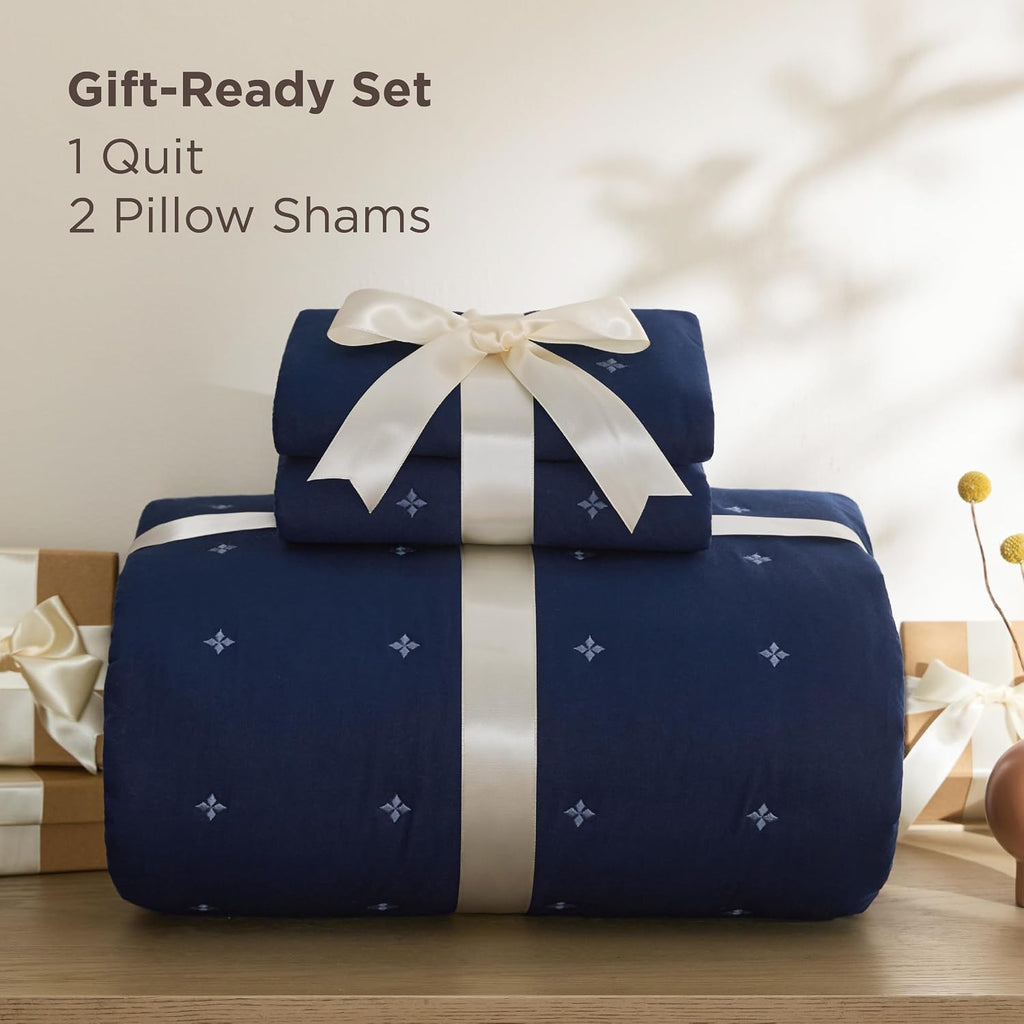 100% Cotton Quilt Set - King Bedspread, Lightweight Soft Bed Coverlet, PureWoven, 3-Piece Cozy Stitching Comforter