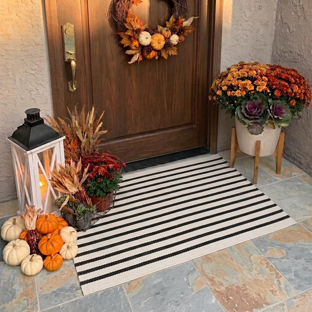 2x3 Outdoor Layering Rug for Front Porch Small Striped Under Doormat