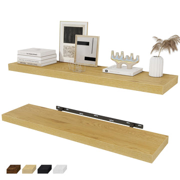36 x 8 Inch Floating Shelves for Wall, Farmhouse Bathroom Shelves Set of 2, Wood Wall Shelves 36 Inch Long, 36 x 8 x