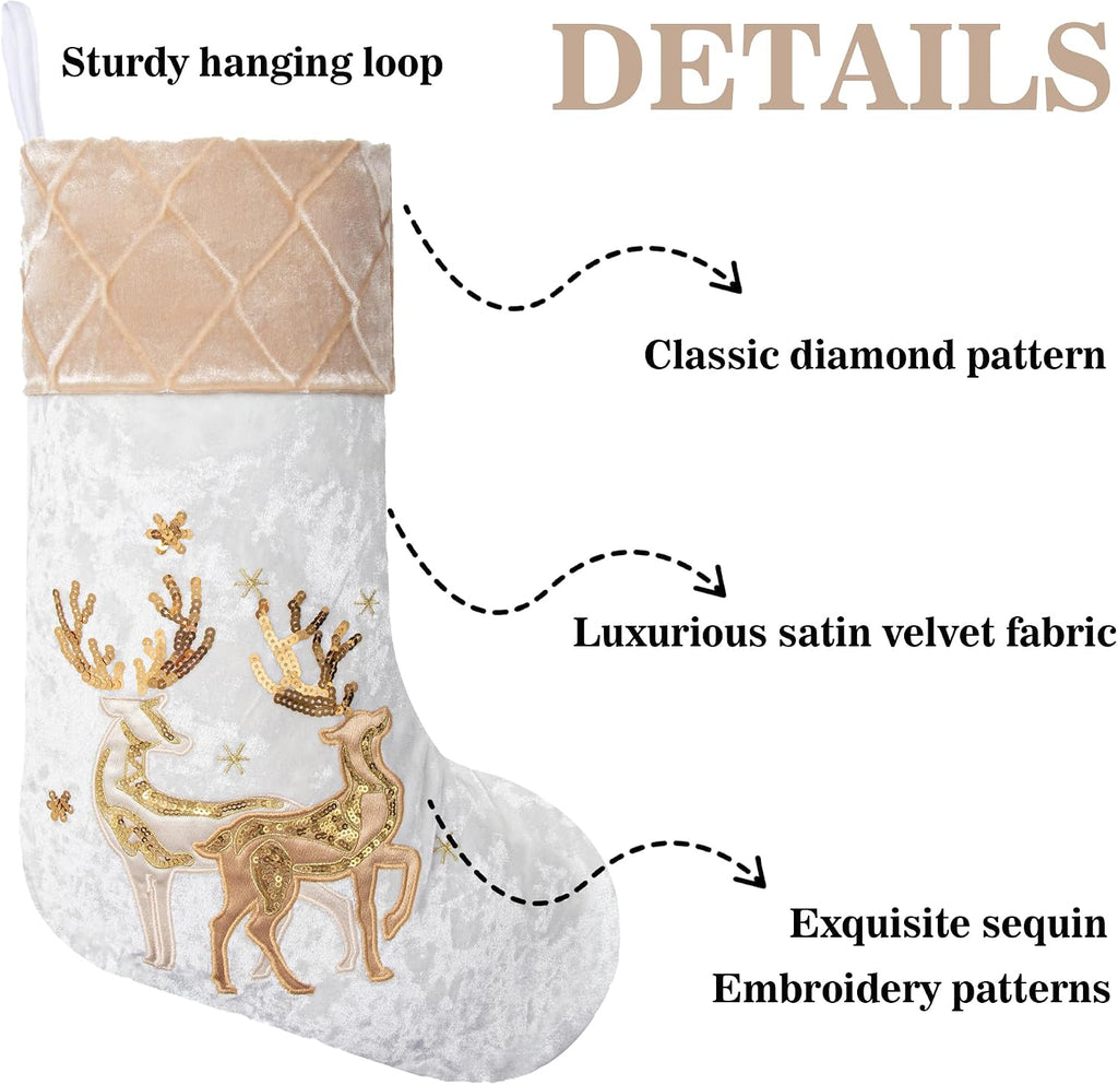 New Christmas Stockings Set of 6 Embroidered 20" Xmas Family Traditional Fireplace Hanging Gold Sequin Decor Velvet