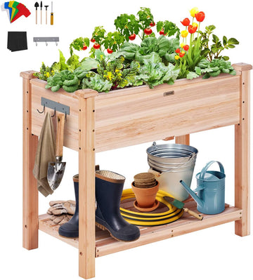 Raised Garden Bed 34x18x30in with Sturdy Legs, High End Natural Fir Wood Planter Box Elevated Planting Stand for