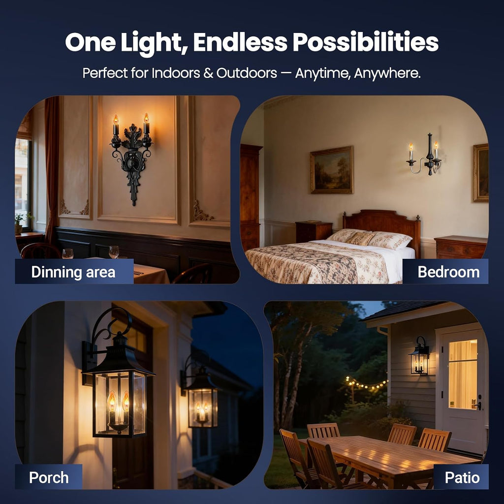 Real Flame Light Bulbs, E12 Flickering Bulb for Indoor Outdoor