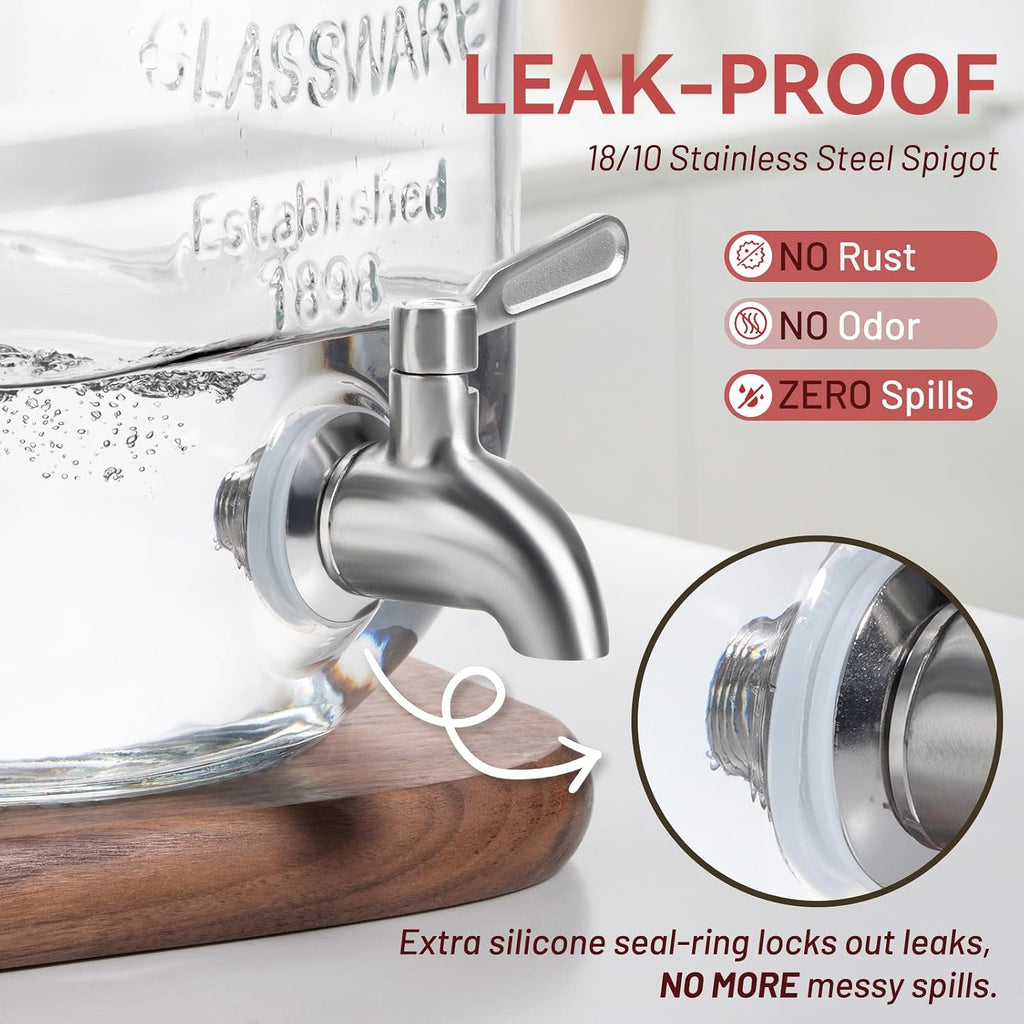 Gallon for Parties, 2 Pack Leakproof Beverage Dispenser with Stand & 18/10 Stainless Steel Spigot & Filter - Set of 2