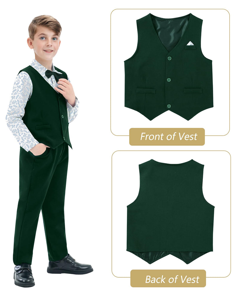 Green Boys Formal Outfit Boys Christening Outfits for Memorial Services 7 Pcs Including Jacket, Pants, Shirt, Vest