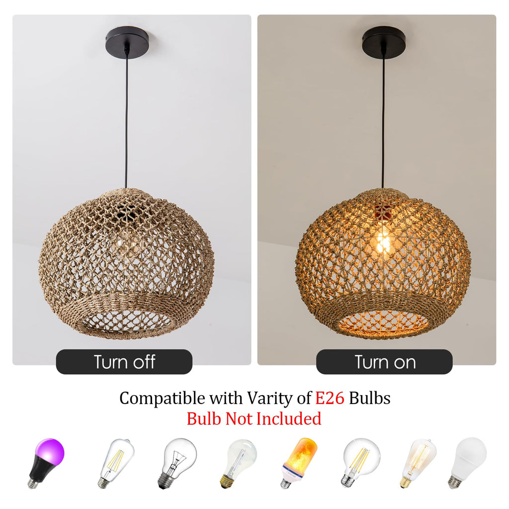 Rattan Pendant Light, 13.78" Seagrass Chandelier