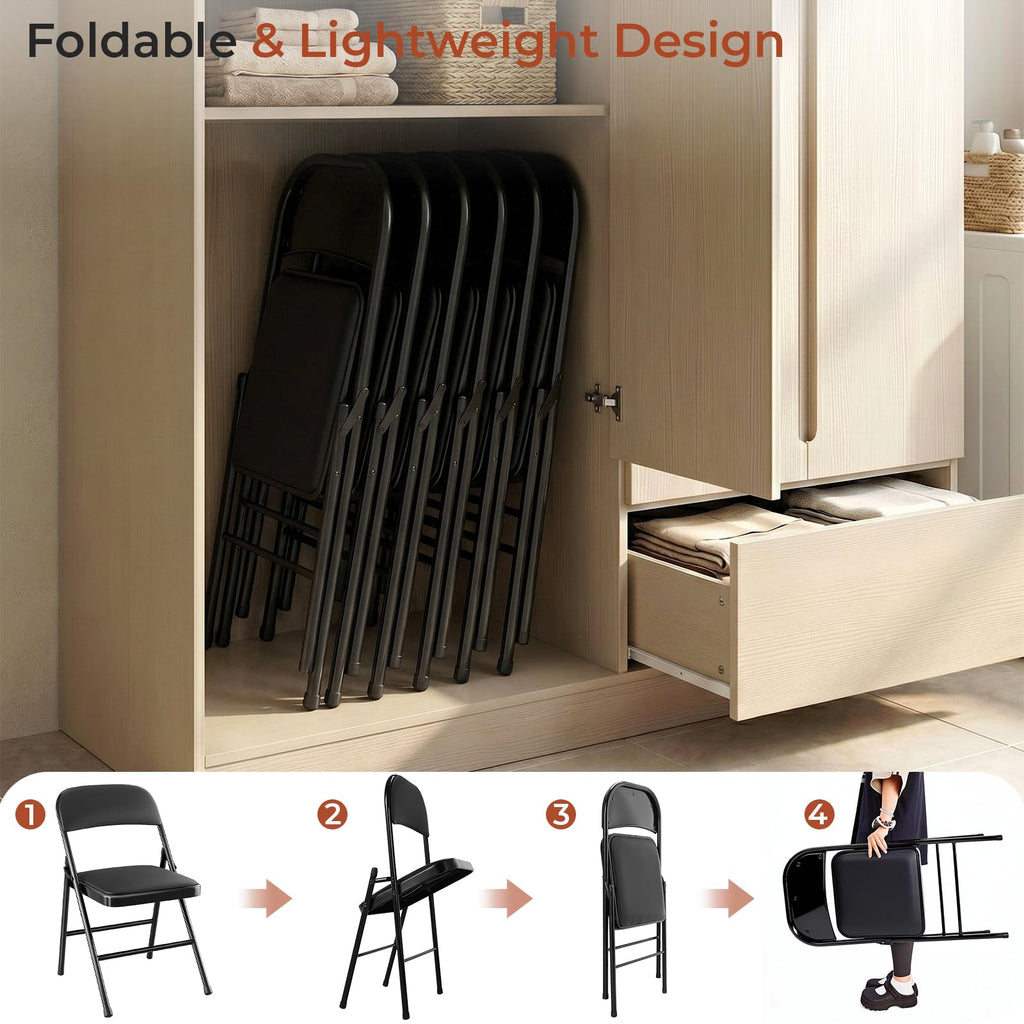 8 Pack Leather Padded Folding Chair w/Reinforced Metal Frame, Black