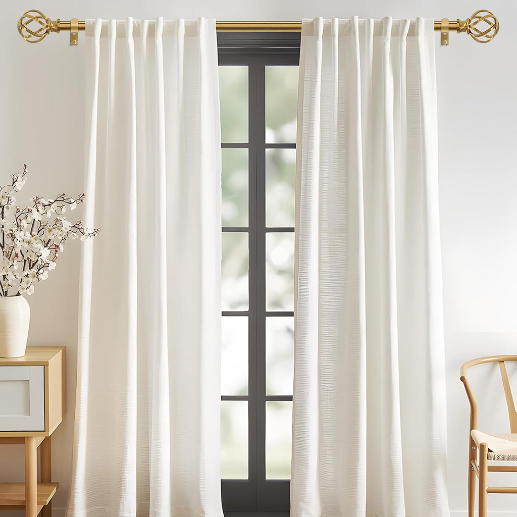 Gold Curtain Rod 36-72 Inch, Brushed Brass Decorative Curtain Rods for Windows with Twisted Cage Finials, 3/4"