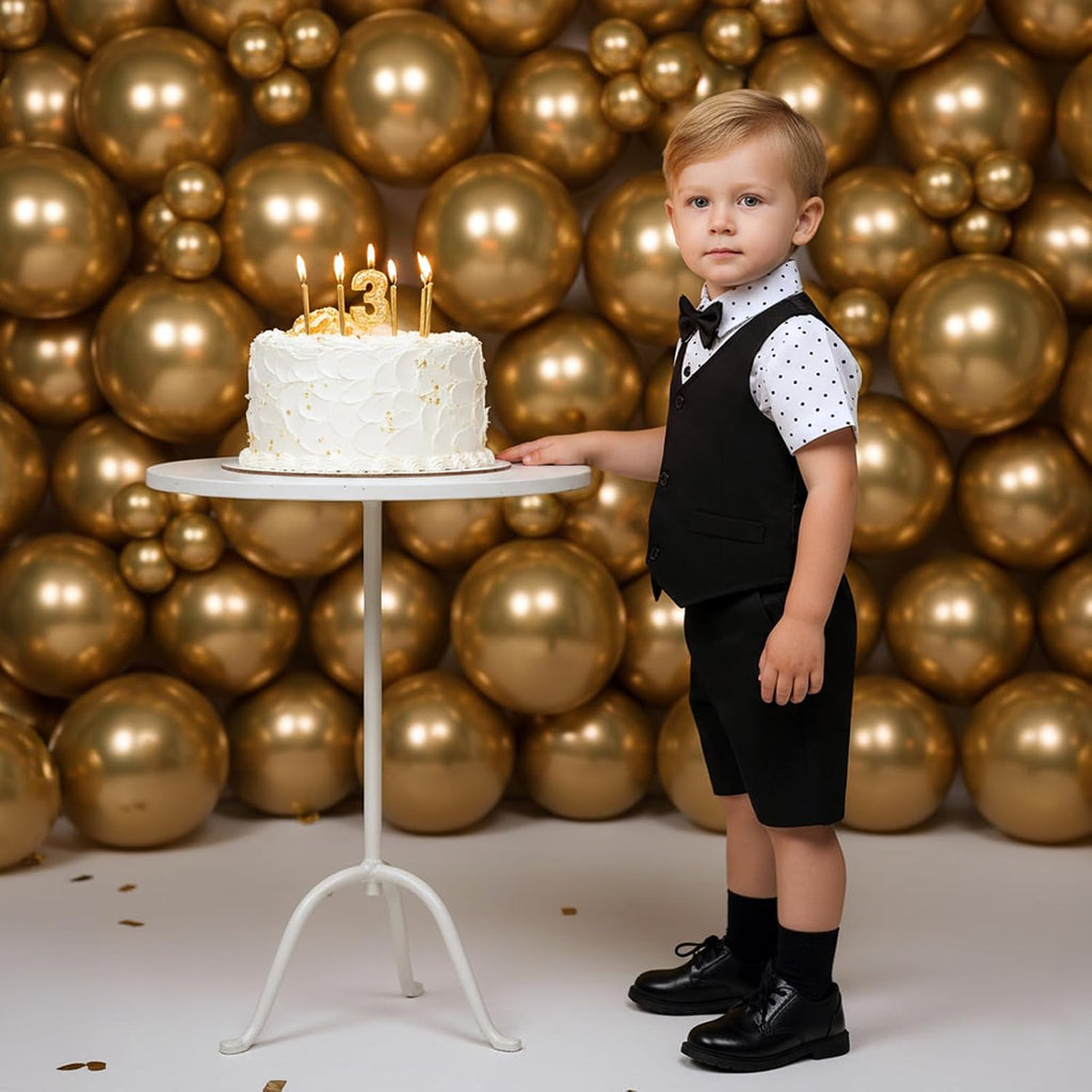 Boy Gentleman Outfits Short Sleeve Bowtie Shirt with Vest and Shorts Formal Wedding 3Pcs Suit Set