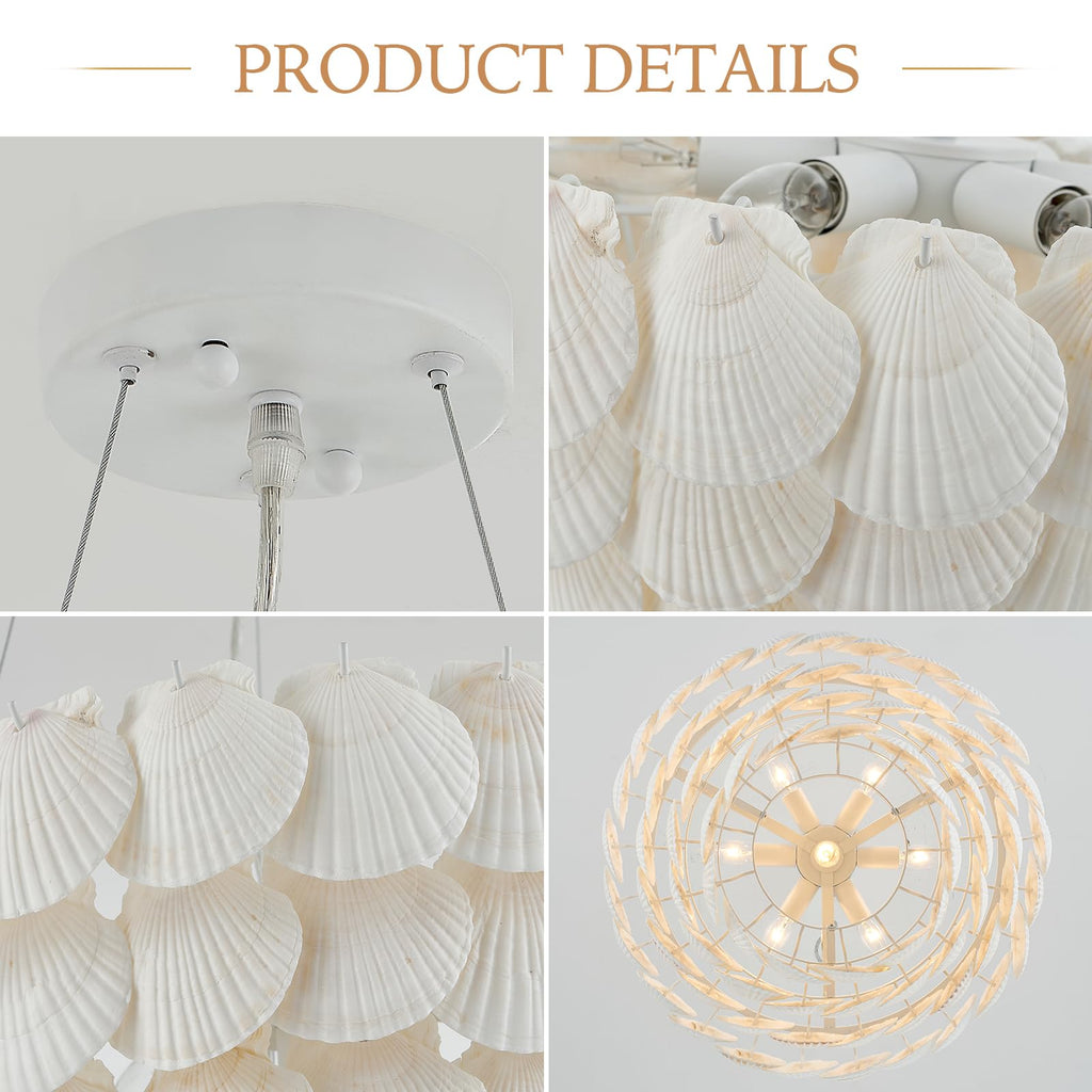 Dia 22.5 inche, 7-Light Natural Shell Chandelier for Foyer, Coastal Dining Room Light, Large Pendant Chandelier