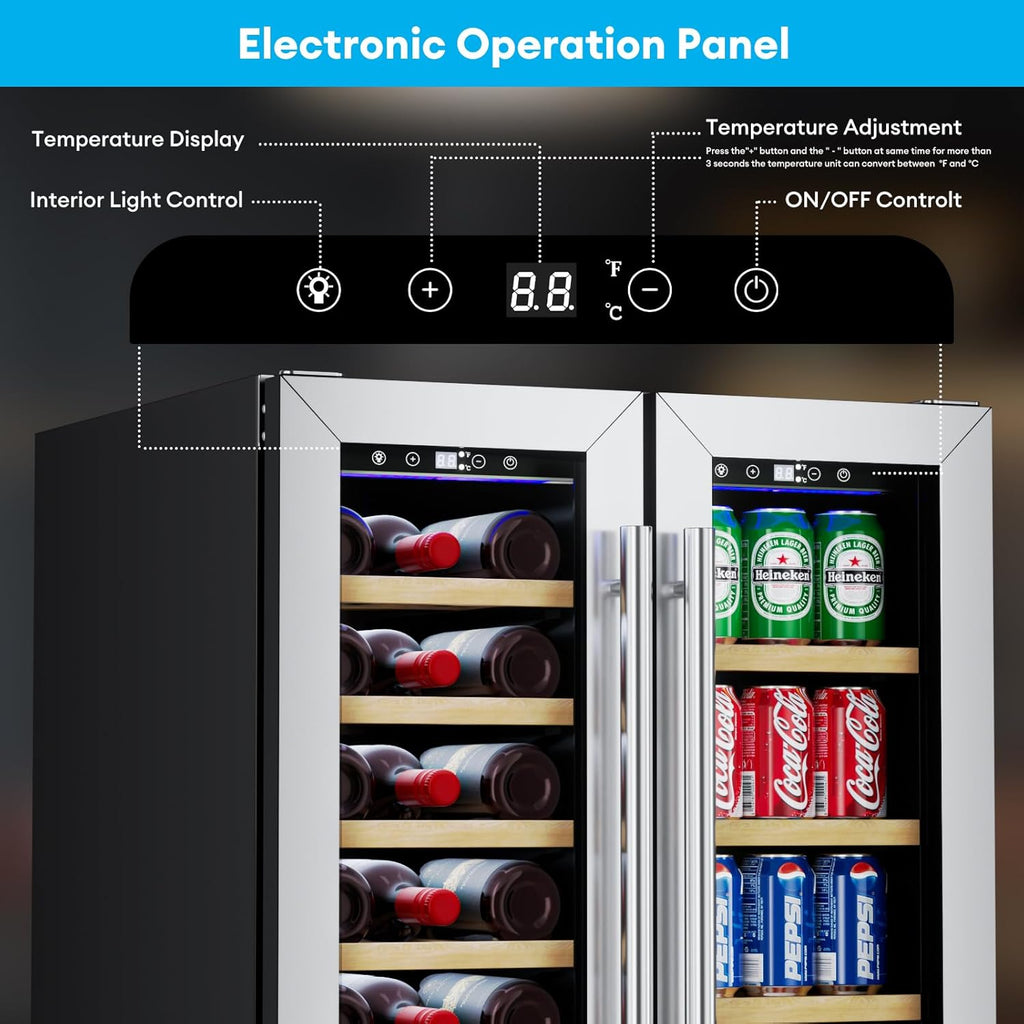 24 Inch Dual Zone Wine and Beverage Refrigerator, Wine Cooler with Glass Door Ho