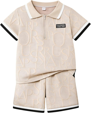 Boys Clothes Piece Casual Street Style Turn-Down Collar Half Zip Kids Teen Boys Summer Outfits