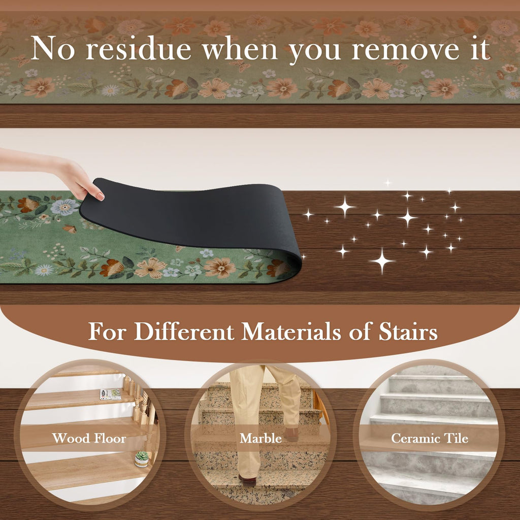 Green Non-Slip Stair Runner for Wooden Steps 15PC 30"x8"