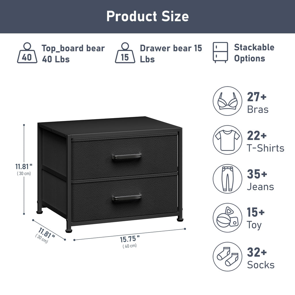 Stackable Storage Drawer Unit with 2 Drawers, Small Dresser , Fabric Closet Organizers and Storage (Black)