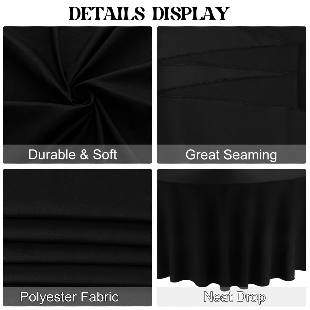 4 Pack Round Tablecloth 108 Inch Black Polyester Table Cover for Round Tables Washable Fabric for Wedding Dining