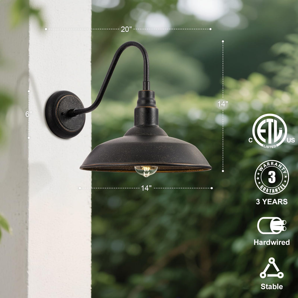 14in Outdoor Gooseneck Barn Light for Garage, 2 Pack Bronze Exterior Wall Lights Fixture for Porch, Outside Farmhouse
