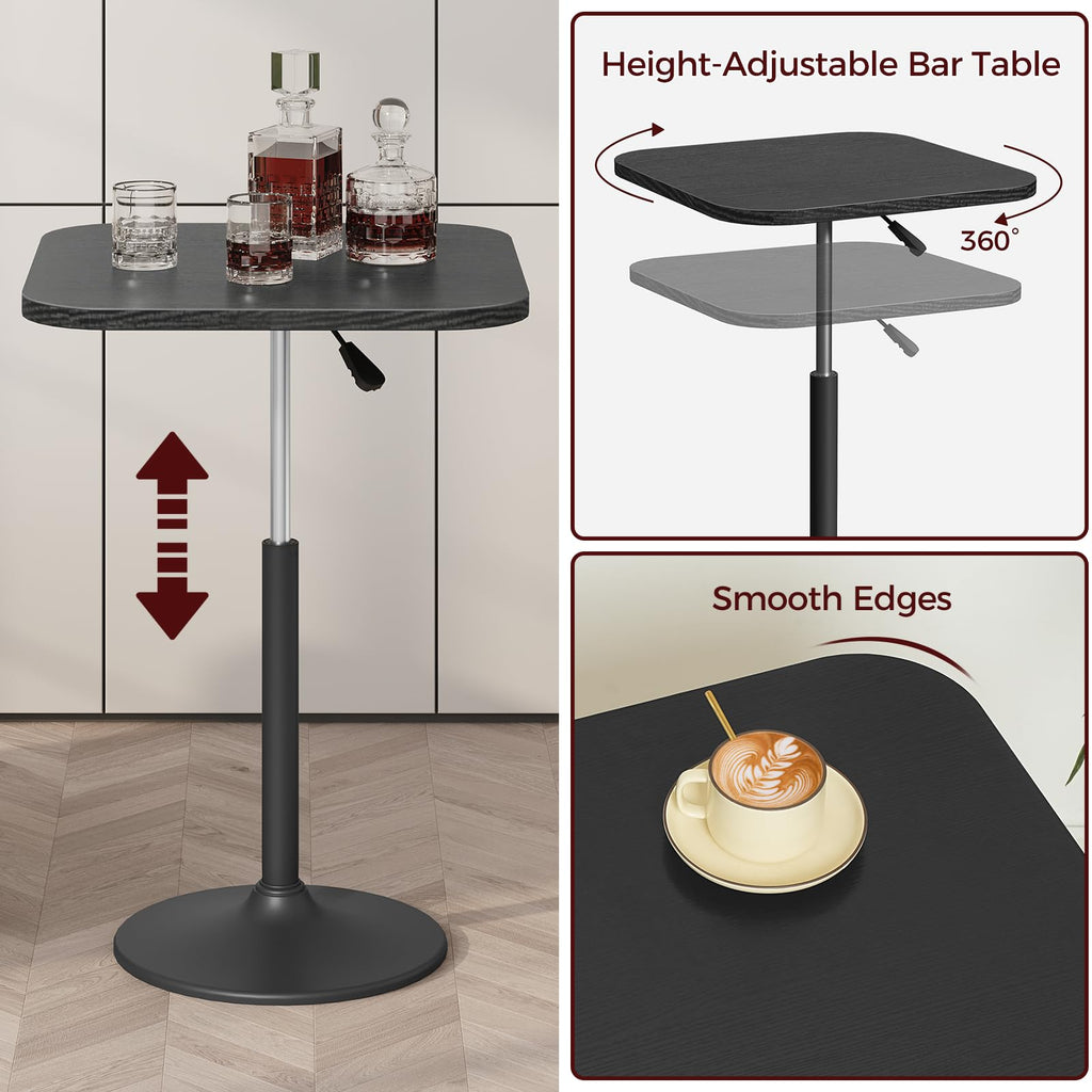 Bar Table, Height-Adjustable Pub Table 26.8-36.2 Inches, Cocktail Table with Base, Counter Height Tables for Small