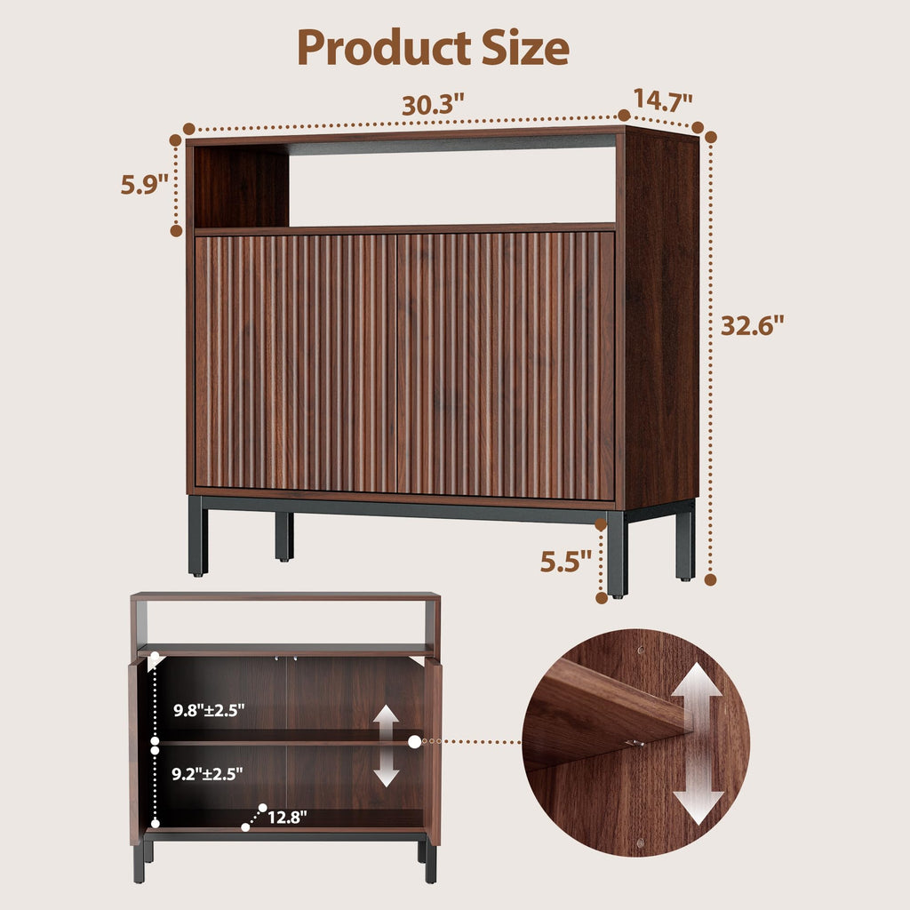 Sideboard Buffet Cabinet Storage, Modern Console Fluted Credenza