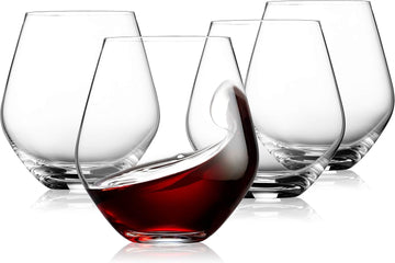 Wine Glasses, Stemless Wine Glasses, Red Wine Drinking Glasses, Stemless Wine Glass - 17oz, Set of 4 - Made in Europe