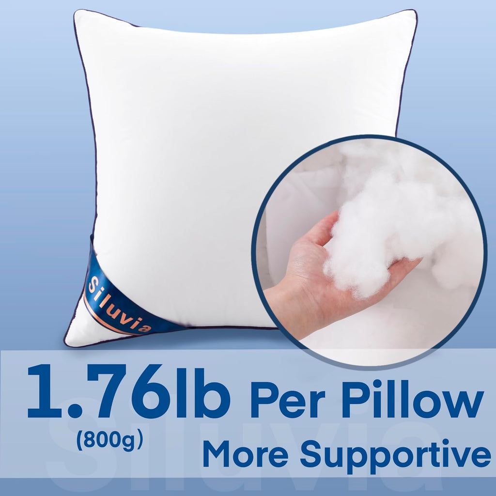 20x20 Down Alternative Pillow Insert 2 Pack, 100% Cotton Cover - Set of 2