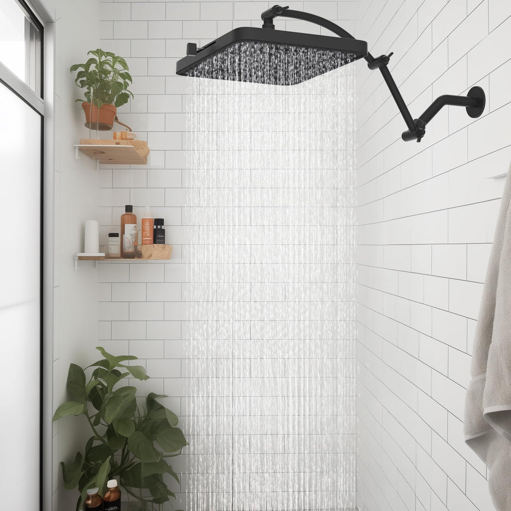 Rain Shower Head, 13'' High Pressure Rainfall 5 Spray Mode Showerhead with 16" Shower Head Extension Arm, Solid Brass